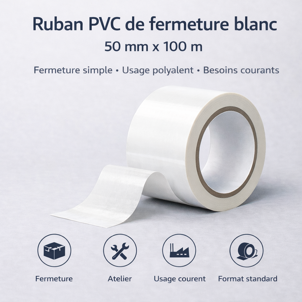 Ruban PVC de fermeture blanc – 50 mm x 100 m