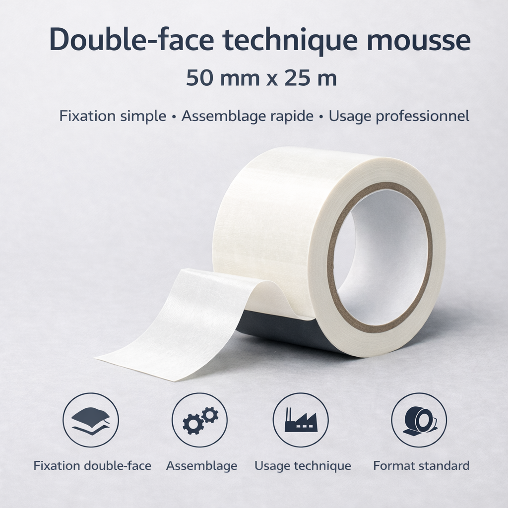 Double-face technique mousse – 50 mm x 25 m